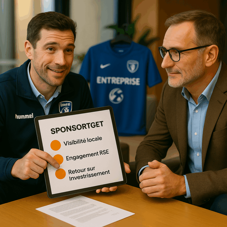 Deux hommes discutent de sponsoring et d'engagement.