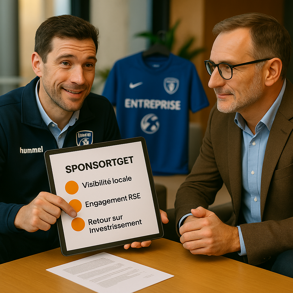 Deux hommes discutent de sponsoring et d'engagement.
